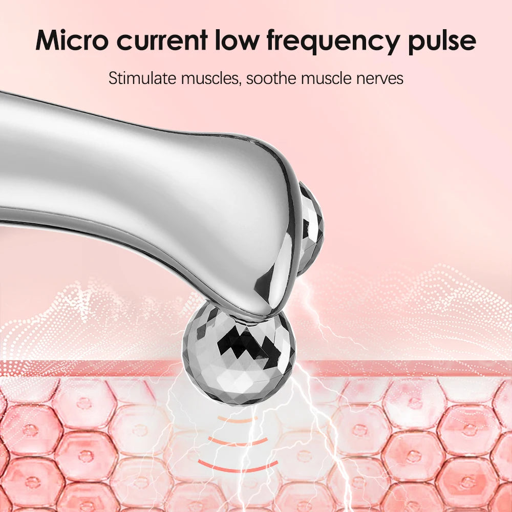 EMS Pulse Face Roller Massager Microcurrent Chin Reducer V-Line Electric Face Lift Machine Vibration Skin Tightening & Rejuvenat