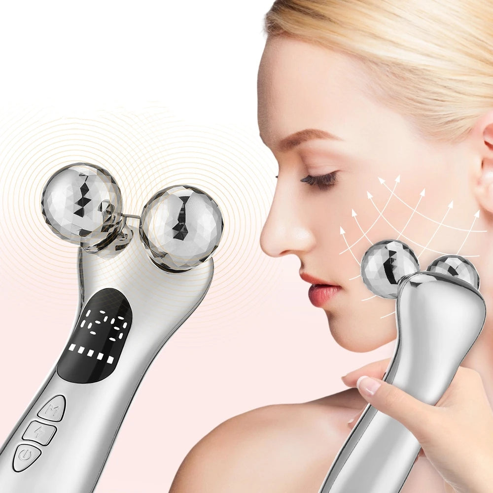 EMS Pulse Face Roller Massager Microcurrent Chin Reducer V-Line Electric Face Lift Machine Vibration Skin Tightening & Rejuvenat