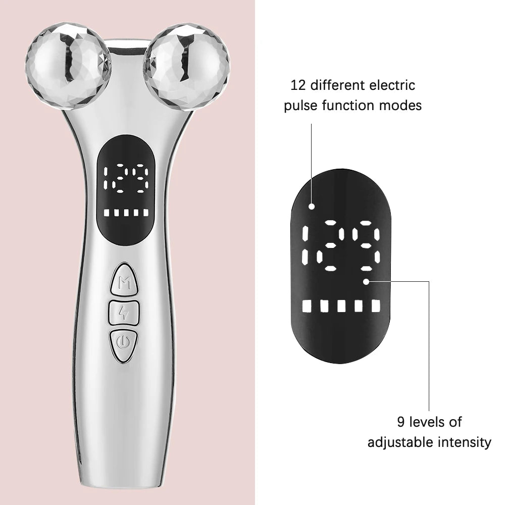 EMS Pulse Face Roller Massager Microcurrent Chin Reducer V-Line Electric Face Lift Machine Vibration Skin Tightening & Rejuvenat