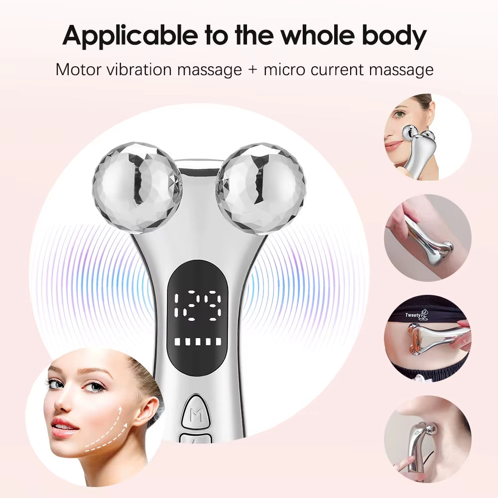 EMS Pulse Face Roller Massager Microcurrent Chin Reducer V-Line Electric Face Lift Machine Vibration Skin Tightening & Rejuvenat